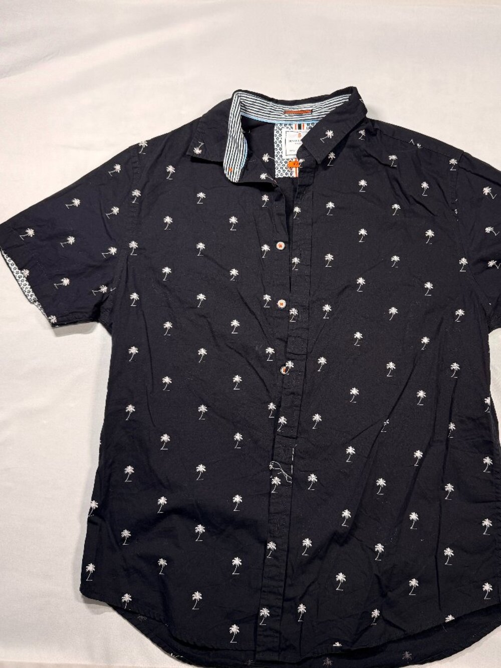 Denim & Flower Men’s Palm Tree Button Down Shirt Large Slim Fit